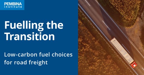 Cover of the report "Fuelling the transition" featuring an aerial shot of a heavy duty truck on an open road.