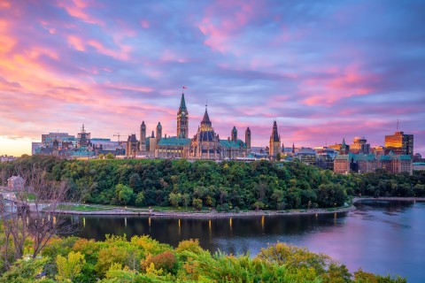 Parliament Hill in Ottawa, Ontario, Canada at sunset