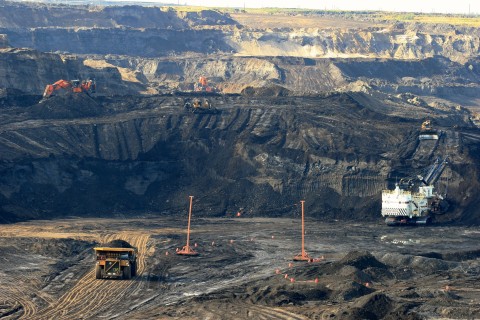 Oilsands mine with trucks